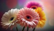 Gerbera Bouquet of flowers colorful blurred background with copy space for text. Valentine's Day and Mother's Day, Women's Day background. Holiday mockup with gerber flowers. soft focus. generative ai