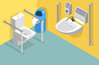 © TarikVision - 3D Isometric Flat Vector Conceptual Illustration of Restroom For Disabled People, Accessible Public Toilet