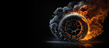 Burnout Tire Flames And Smoke, Drifting Wheels Concept Art, Highs Speed Wheel On Fire, Generative Ai