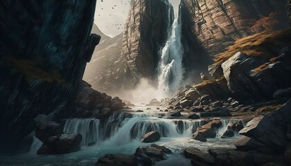 Wall Mural - A waterfall cascading down a rocky cliff