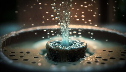 Wall Mural - A close-up of a small fountain with water droplets falling into a pool