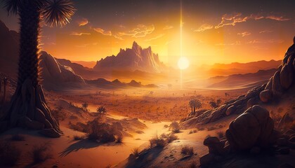 Wall Mural - A stunning sunset over a desert landscape