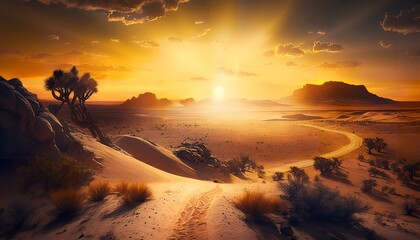 Wall Mural - A stunning sunset over a desert landscape