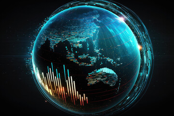 Wall Mural - abstract illustration planet earth with graphs over it on a dark background. futuristic concept, gen
