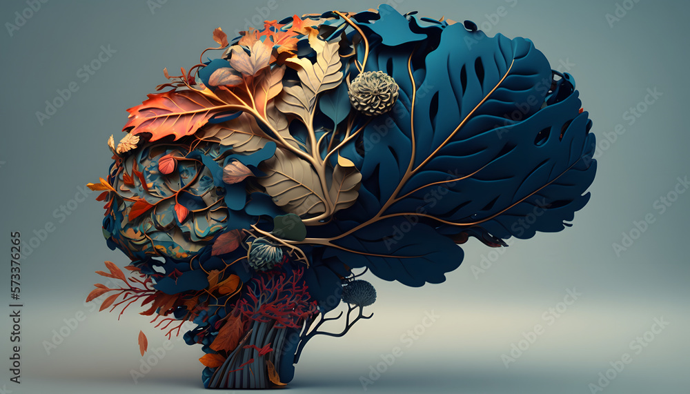 Flower Mind: A Surrealist Composition of a Human Brain Made of Leaves ...