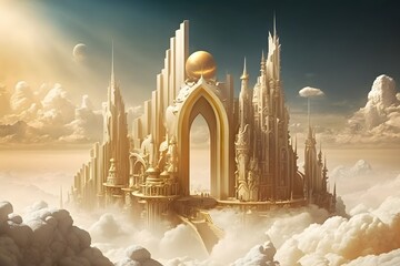 Wall Mural - heaven golden city created using ai generative technology