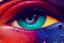 Colorful Universe Reflex Close Up Of Eye,Chaos Fantasy Background.Ai Generated. Generative AI