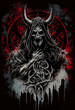 Heavy Metal Poster Illustration with Evil Entity. Skulls, demons and ghosts. Detailed illustration, complex work, generative ai.