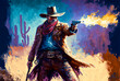 Cowboy or outlaw shooting pistol. Old West. Generative AI