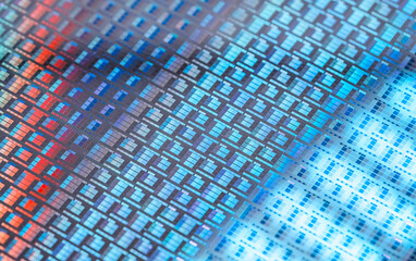 Sticker - Silicon Wafer with microchips used in electronics for the fabrication of integrated circuits.