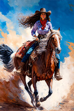 Cowgirl On Horseback, Vertical, Old West. Generative AI
