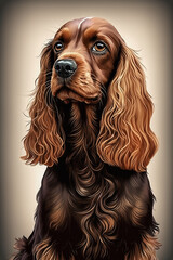 Wall Mural - Cocker spaniel caricature flat vector art on brown shaded background generative ai