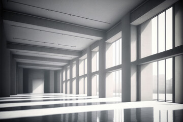 Wall Mural - Large hall corridor inside office building background. Peculiar AI generative image.