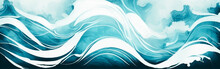 Blue Teal And White Abstract Ocean Wave Texture. Banner Graphic Resource As Background For Ocean Wave Abstract Graphics.