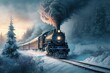 A Winter's Tale The Polar Express Steam Train Driving Through the Scenic Landscape Generative AI