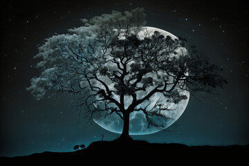Wall Mural - night sky with huge moon. generative ai