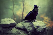 Raven On A Rock. Ia Generative. Generative AI