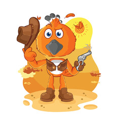 Wall Mural - hudhud bird cowboy with gun character vector