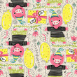 Seamless pattern with cute piglets with balloons.