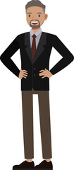 Office man wear black suit and red tie character design. Presentation in various action with emotions, running, standing and walking.