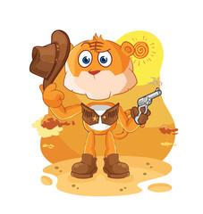 Sticker - tiger cowboy with gun character vector