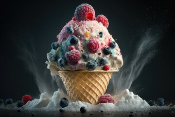 Wall Mural - Ice cream with berry on top. Generative AI