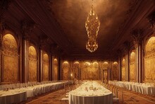 Majestic Banqueting Hall With Classic European Decor, AI Generated. Generative AI