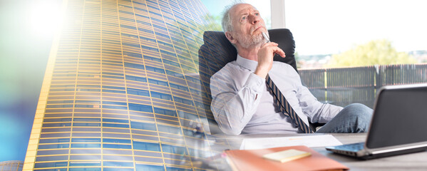 Poster - Portrait of thoughtful businessman sitting; multiple exposure