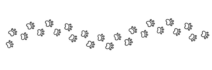 Naklejka na meble Dog paw print wave line. Cute cat pawprint. Pet foot trail. Black dog step silhouette. Simple doodle drawing. Vector  isolated on white background.