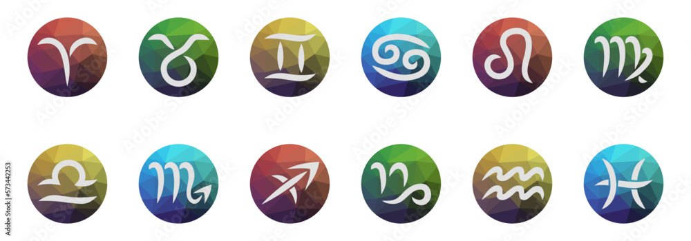 Zodiac Signs Rounds Set collection of zodiac sign symbol round icons. Aries, leo, gemini ...