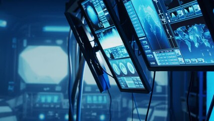Wall Mural - futuristic spaceship control panel interface. spacecraft digital dashboard background with indicator