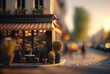 Tilt-Shift,Macro View From the Street of coffee cafe in Tiny Little Town Paris City in daytime, Generative ai.
