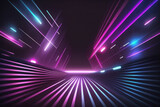 Fototapeta Perspektywa 3d - 3d rendering neon light abstract ultraviolet background, dynamic glowing lines blue pink laser rays fashion stage background. Generative ai.