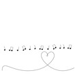 Music notes love heart line drawing on white background vector illustration