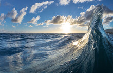 Two Waves Colliding In Early Morning Light Of Dawn, East Side Of Oahu, Hawaii, USA