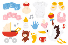 Vector Illustration Set Of Cute Doodle Baby Goods For Digital Stamp,greeting Card,sticker,icon,design
