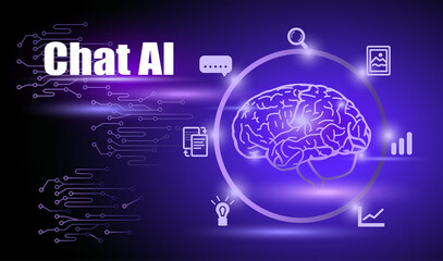 artificial intelligence chatbot. Artificial intelligence chatbot and line icon on technology background.