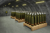 Fototapeta  - Underground military storage of 155mm artillery gun shells - 3D rendering