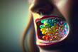 Open mouth full of pills and pills with medicines, the concept of vitamin overdose or poisoning of the human body. Generative AI