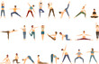 Stretching icons set cartoon vector. Yoga pilates. Woman flexible
