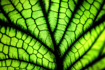 leaf texture. green pattern background. spring macro veins of leaves. generative ai
