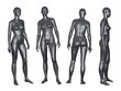 © Tritons - 3D Render : Portrait of silver, iron metal texture female dummy character is standing, PNG transparent