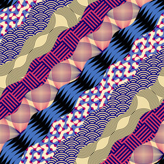 Fototapete - Geometric collage in retro patchwork geometric style. Vector image
