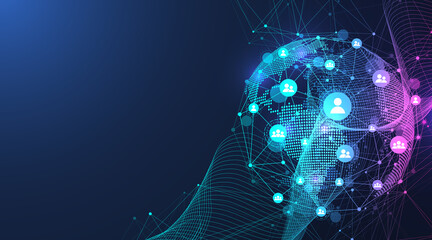 Global network connection concept. Big data visualization. Social network communication in the global computer networks. Internet technology. Business. Science, illustration