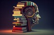 Human brain and books concept, knowledge and philosophy, generative AI