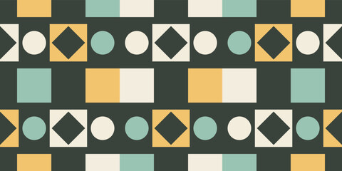 Poster - Azure and yellow repeating geometric pattern with diamonds and dots. Print for notebooks, pillows, fabrics, packaging, wallpaper.