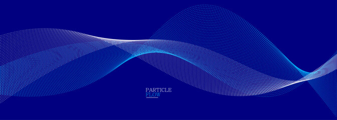 Wall Mural - Dark blue airy particles flow vector design, abstract background with wave of flowing dots array, digital futuristic illustration, nano technology theme.