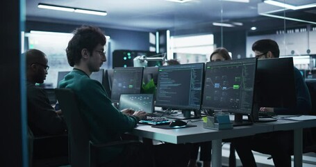team of diverse multiethnic software developers working on computers, programming advanced code, man