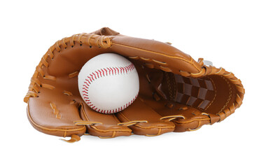 Sticker - Leather baseball glove with ball isolated on white