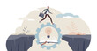 Bridging the gap with business knowledge and education tiny person concept, transparent background. Career problem overcome using self development and growth illustration.